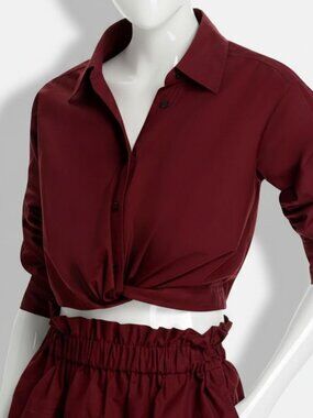 A.L.C. Women's Red Leo Gathered Button-Front Top Size 4